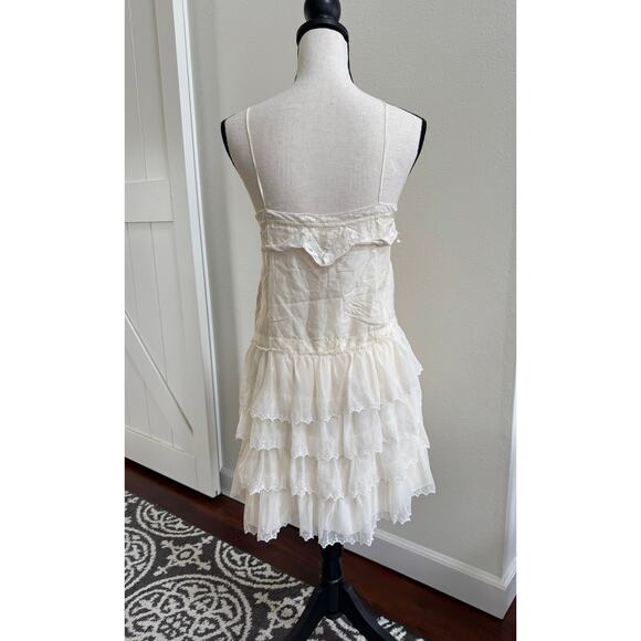 LoveShackFancy NWT Myrna Tiered Mini Antique Ivory Silk Slip Dress size Large - Picture 11 of 15